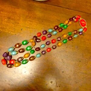 Vintage Double Strand Colorful Beaded Necklace